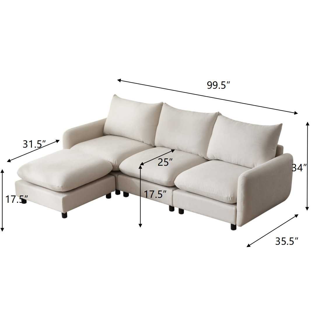 4 Piece L Shaped Modular Free Combination Sectional Sofa Couch With Ottoman - White - Image 11