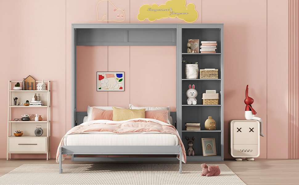 Full Size Murphy Wall Bed With Shelves - Gray - Image 17