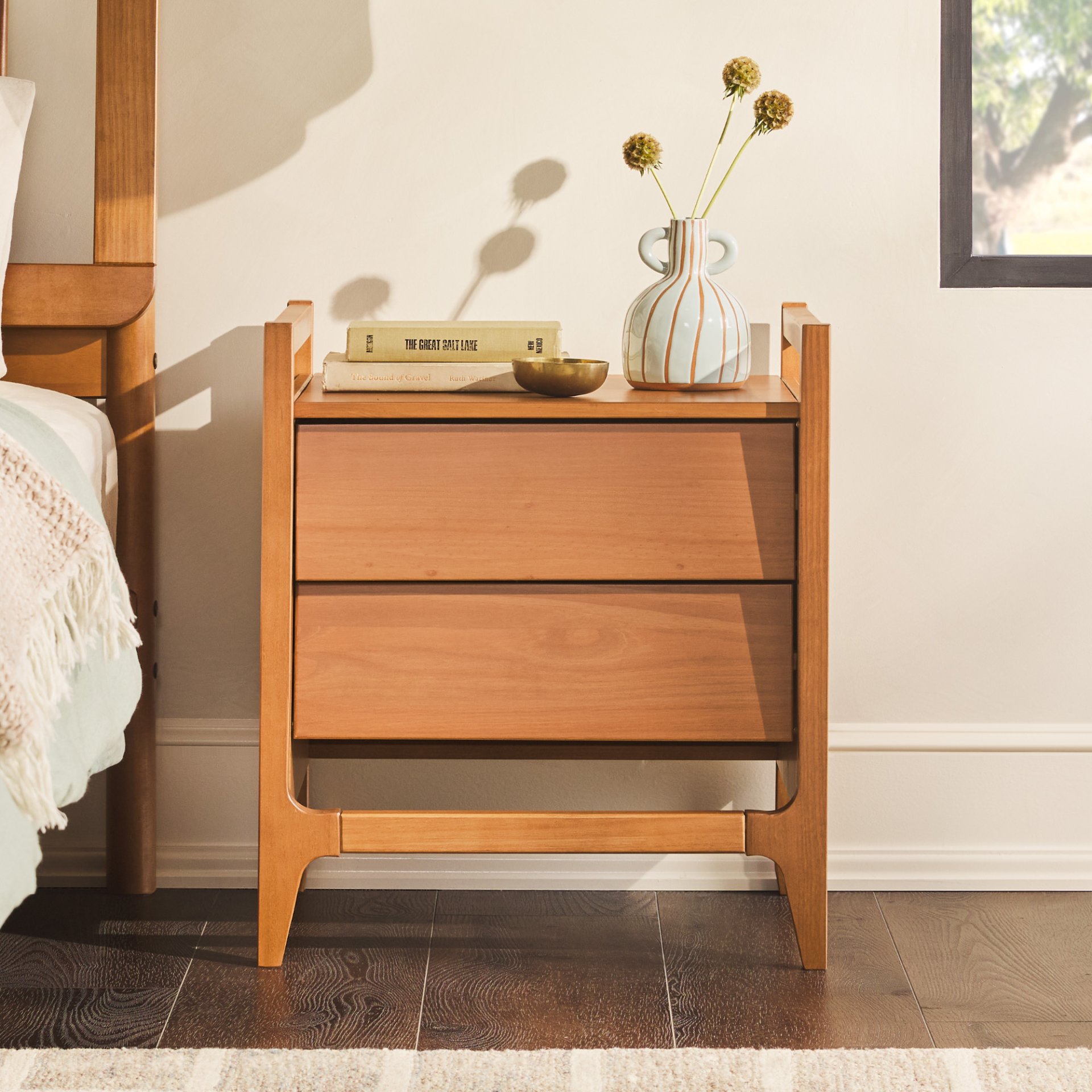 Scandi - Angle Face Solid Wood Nightstand - Caramel - Image 6