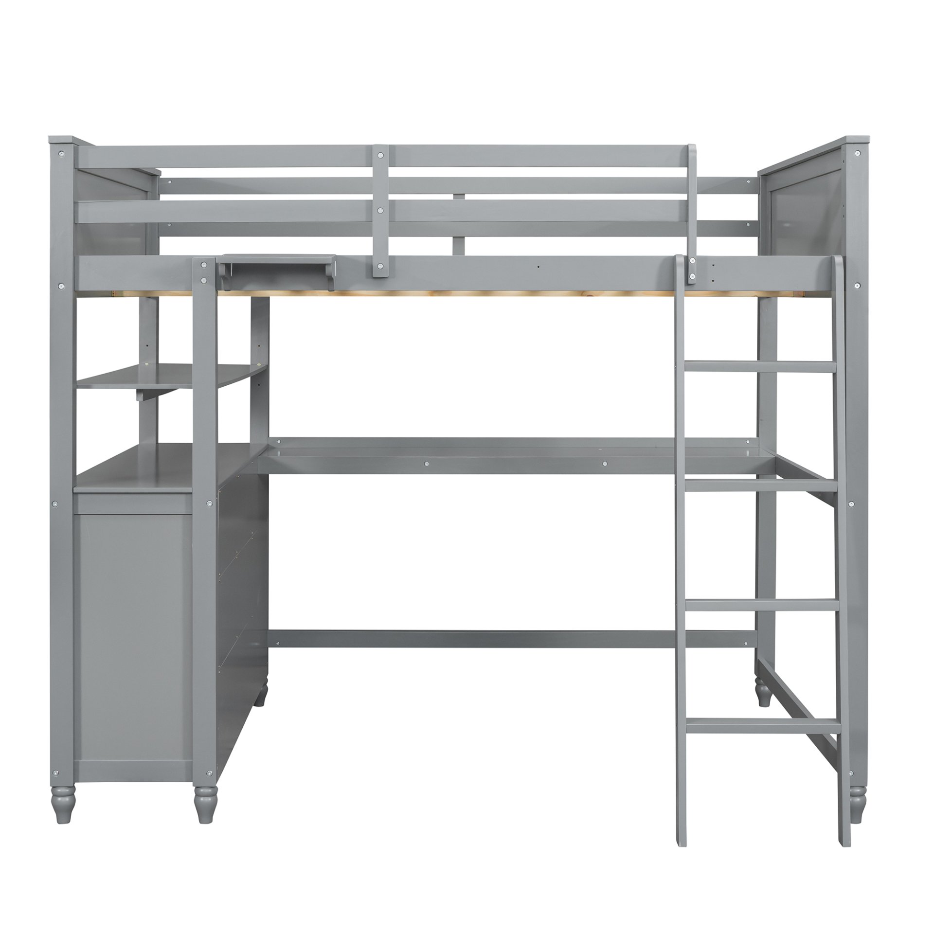 Full Size Loft Bed With Drawers And Desk With Shelves - Gray - Image 7