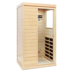 Hemlock Mini 1 Person Far Infrared Door On The Right Of The Indoor Sauna Room - Natural