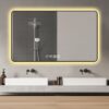 Modern Aluminum Frame Wall Mirror With Rounded Corners, Temperature Display, Tri Color Light, Defogging - Black - Image 5