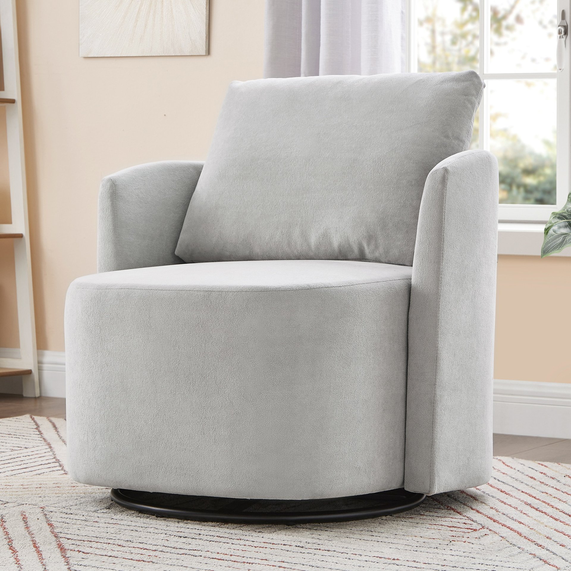 Modern 360° Swivel Accent Barrel Armchair Chenille, Upholstered With Curved Design For Living Room, Bedroom, Office, And Hotel - Gray - Image 4