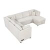U - Shaped Sectional Sofa Pull Out Sofa Bed With 2 USB Ports, 2 Power Sockets, 3 Back Pillows And A Storage Chaise For Living Room - Beige - Image 13
