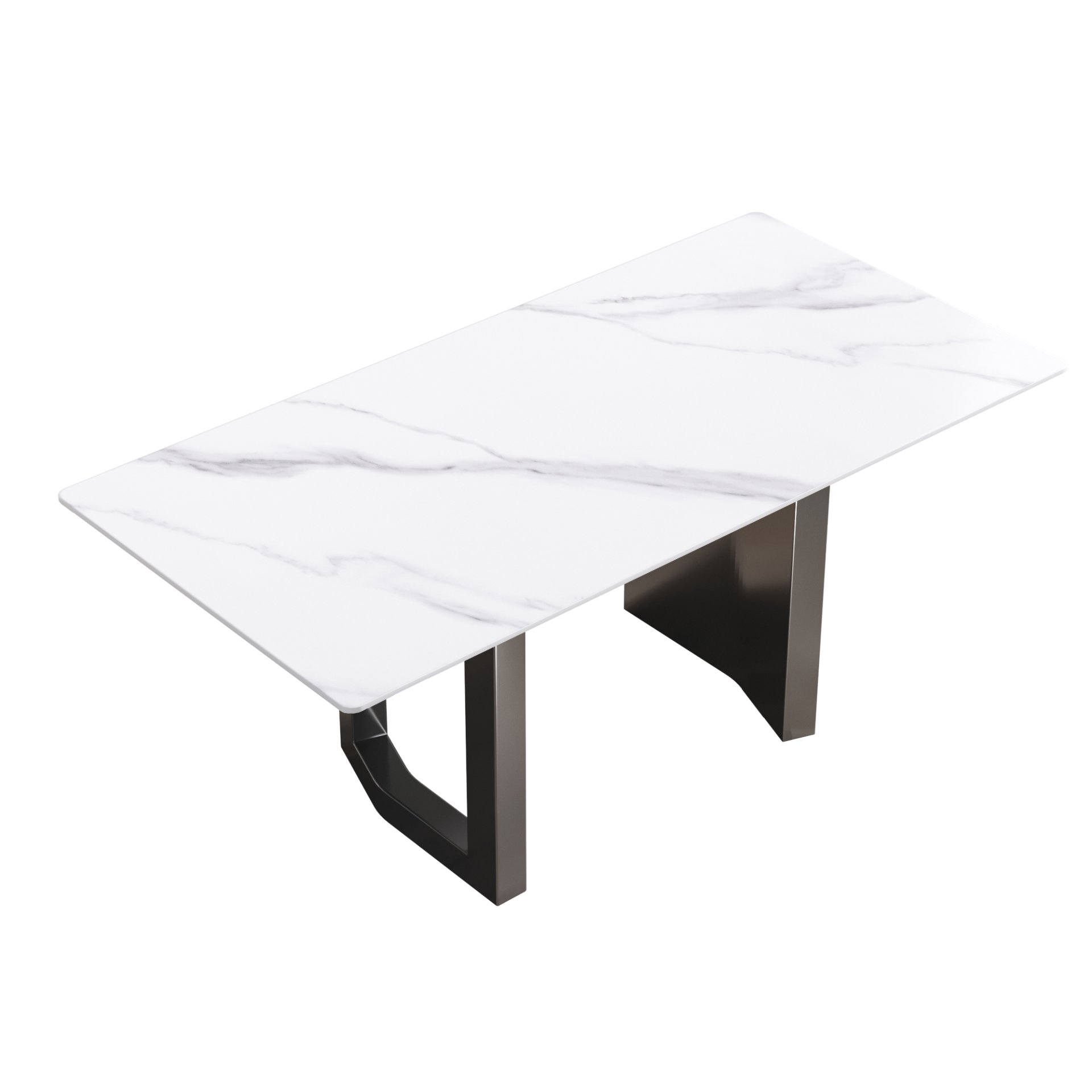 70.87" Modern Artificial Stone White Straight Edge Black Metal Leg Dining Table - White / Black - Image 5