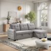 Reversible Sectional Storage Sleeper Sofa Bed, L-Shape 2 Seat Sectional Chaise With Storage, Skin-Feeling Velvet Fabric - Light Gray - Image 19