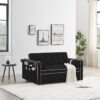 Modern Convertible Sleeper Sofa Couch With Pull Out Bed With Pillows & Side Pockets For Small Space, Living Room - Black - Image 2