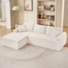Full Compression Chaise Lounge Set Modular Corduroy Sectional With Arched Armrests Non Slip Base Includes 3 Back Cushions & 2 Throw Pillows - White - Image 4