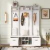 5 In 1 Entryway Bench With Coat Rack, 7 Sturdy Hooks, 2 Spacious Drawers And Adjustable Shelves, Wide Hall Tree With Metal Handles For Hallway - White - Image 8