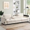 Sectional With Bluetooth Speaker Comfy Cloud Couch Set With Drop Down Table Cup Holders, USB Charger Storage Armrest Wide Seat Sofa - Beige - Image 14