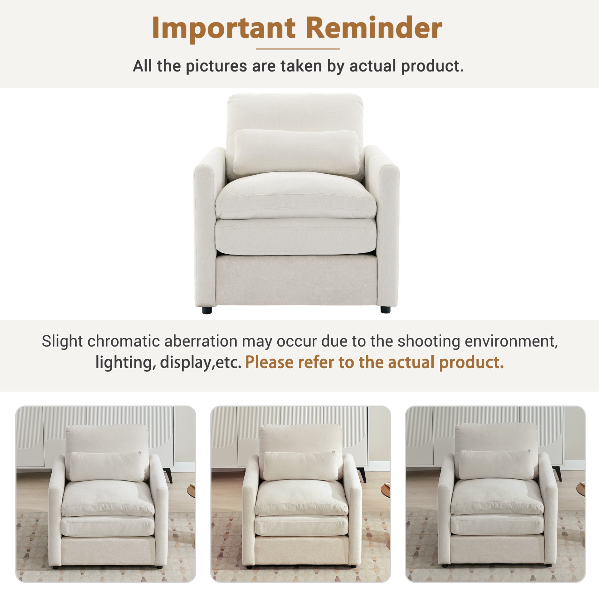 Cozy Upholstered Armchair Oversized Comfy Cloud Sofa Double Cushion Single Sofa Plush Cushion Armchair For Living Room - Beige - Image 7