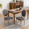 French Style Solid Wood Frame Antique Painting Linen Fabric Back Dining Chair (Set of 2) - Dark Gray - Image 13