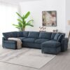 Modern Modular Cloud Sofa Bed, 6 Seat Chenille Sectional Couch Set With Ottoman, Free Combination, Convertible U Shaped Sleeper Sofa - Dark Blue - Image 16