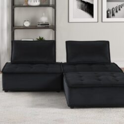 Anna - Velvet 3 Piece Sectional Sofa Ottoman - Black