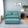 Velvet Two Seater Pull Out Sofa Bed, Adjustable Backrest With Three USB Ports, Two Side Pockets, 3 In 1 Convertible Sleeper Sofa Bed, Modern Love Seat Lounge Sofa For Living Room - Light Blue - Image 6