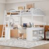 Full Loft Bed With U Shaped Desk, Storage Compartments And Tri Fold Mirror - White - Image 16