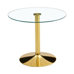 Modern Minimalist Round Dining Table With Glass Top And Metal Legs 35" Diameter - Gold / Transparent