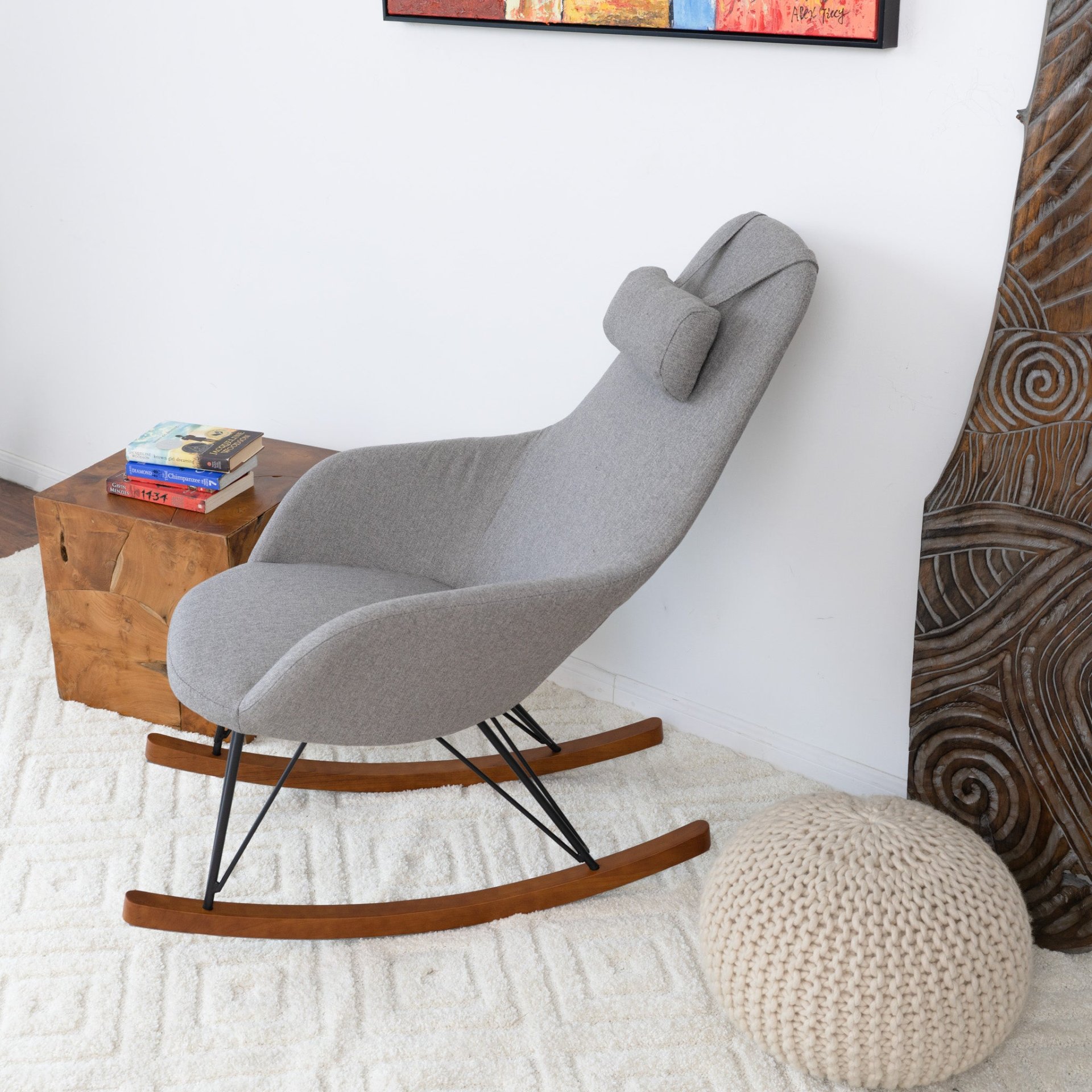 Chloe - Mid-Century Modern Rocker Livingroom And Bedroom Chair - Brown / Gray / Light Gray - Image 4
