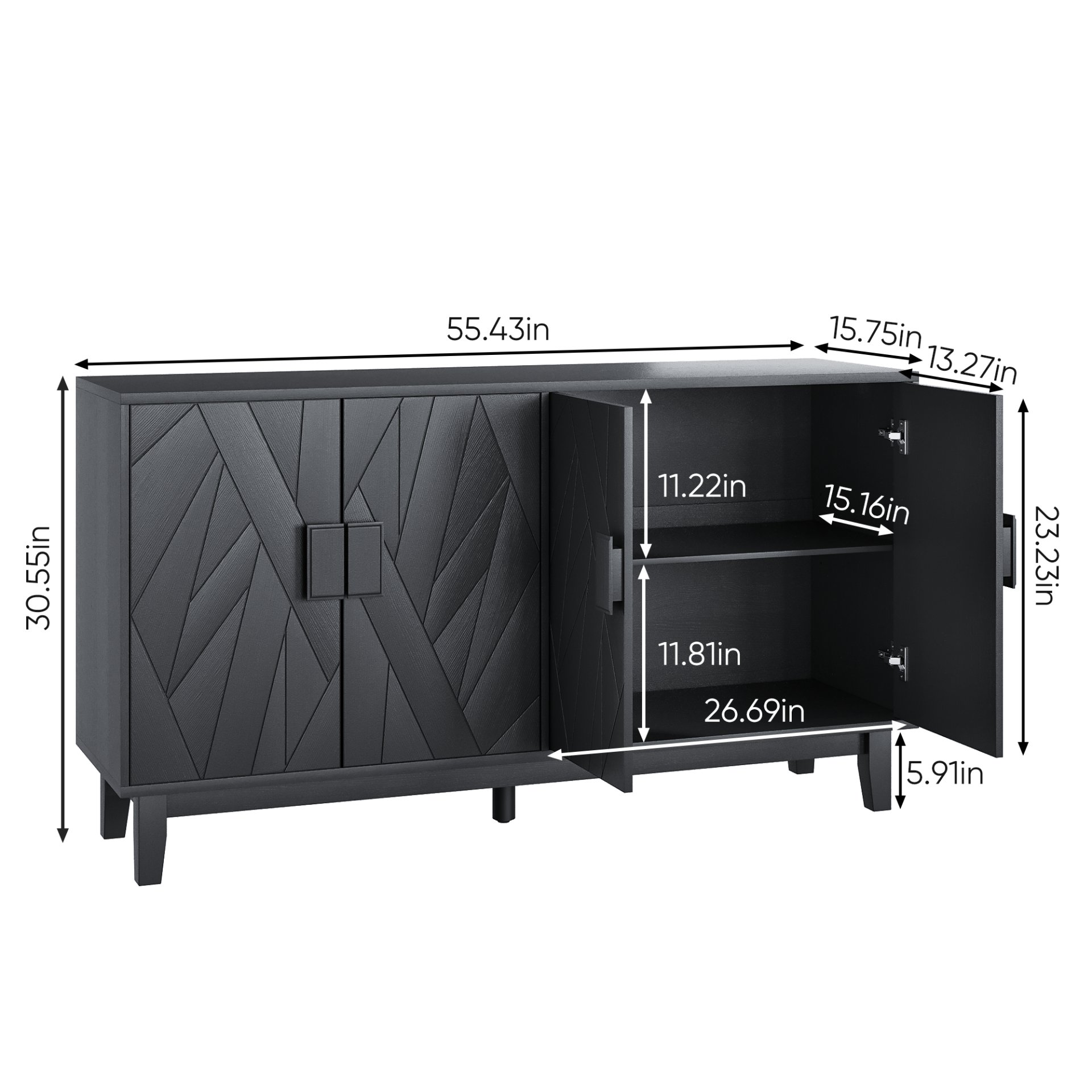 Modern Style Buffet Cabinet, Storage Side Cabinet Buffet Cabinet, Medieval Modern Multifunctional Decorative Cabinet Suitable For Living Room, Dining Room, Entrance, Corridor, Kitchen - Black - Image 3