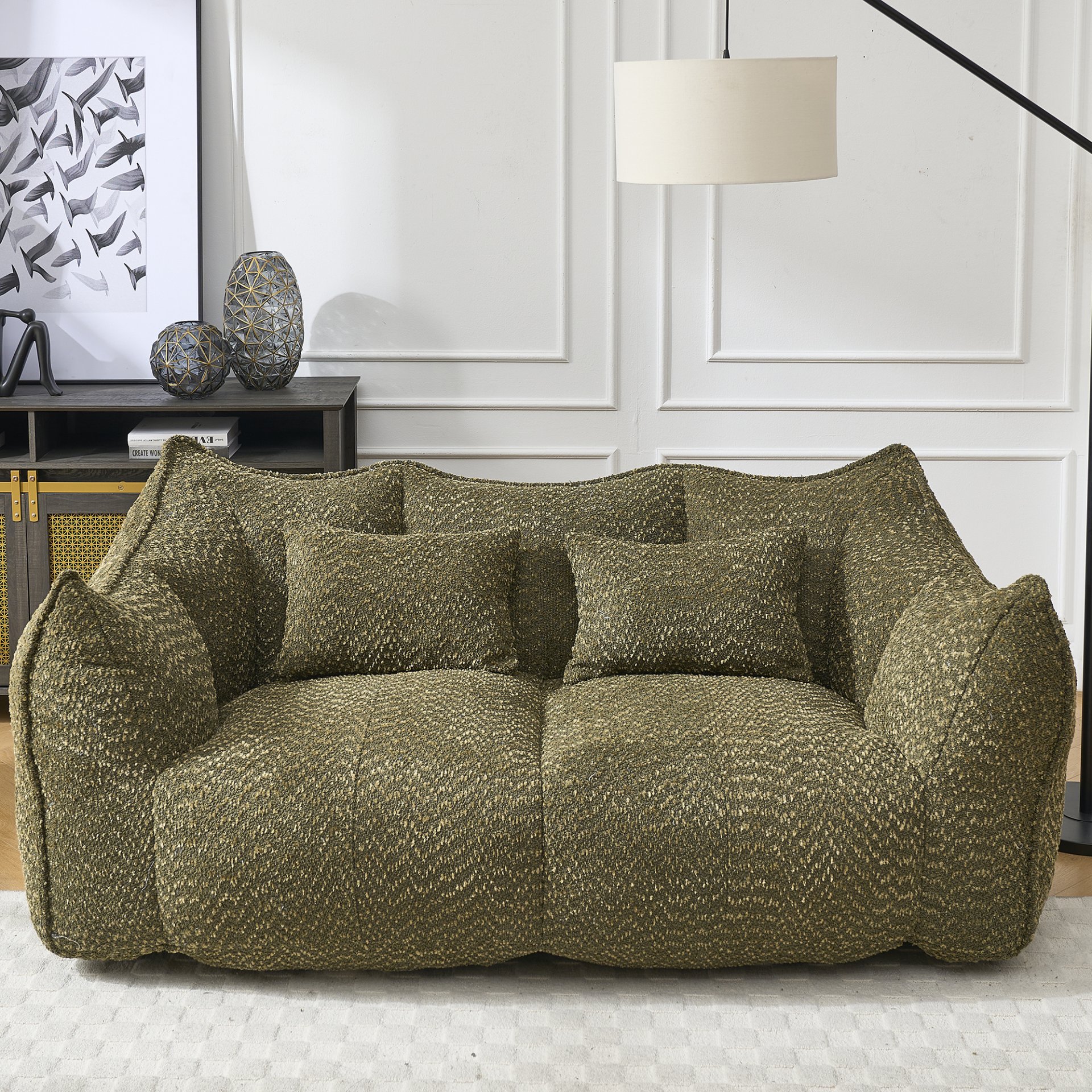 Comfortable Dual Beanbag Chair With High Resilience Foam Core For 2 People In - Olive Green - Image 2