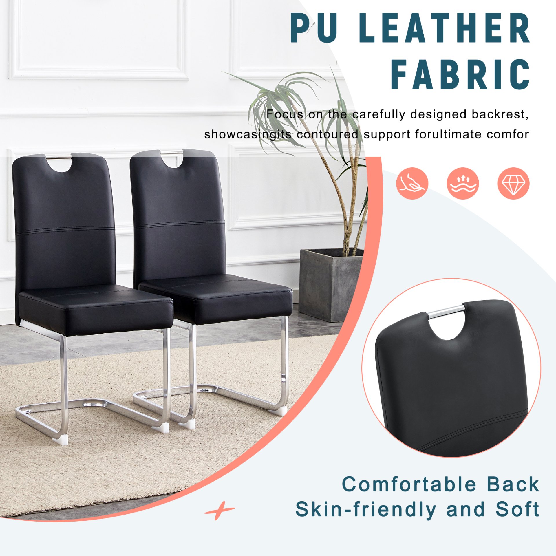(Set of 4) Thickened Dining Chairs With Built In Spring Packages And Ergonomic Design Perfectly Blending Comfort And Elegance - Black - Image 10