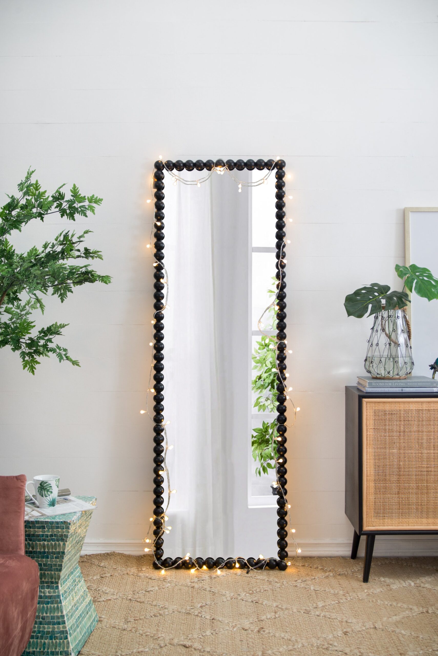 Full Length Mirror With Metal Beaded Frame, Rectangular Oversized Mirror For Living Room Bedroom - Black - Image 4