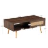 Rattan Coffee Table Sliding Door For Storage Legs Modern Table For Living Room - Walnut - Image 3