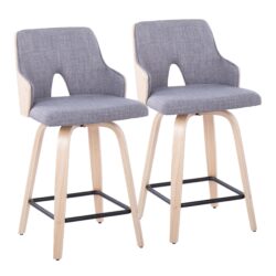 Stella - Contemporary Fixed Height Counter Stool With Swivel Square Footrest (Set of 2) - Natural / Light Gray
