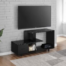 TV Stand, Console, Media Entertainment Center, Storage Drawer, Marble Look Contemporary & Modern - Black
