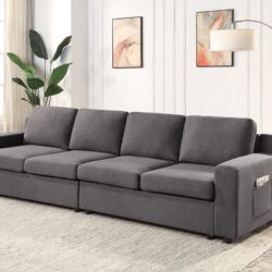 Waylon - Linen 4 Seater Sofa With Pockets - Gray