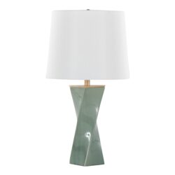 Curvo - Square Contemporary Table Lamp - Sage Green / Gold / White