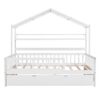Full Size House Bed With Twin Size Trundle, Kids Bed With Shelf - White - Image 4