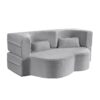 Floor Sofa With 2 Pillows, Convertible Plush Corduroy Foam Filled Sleeper Sofa Bed - Light Gray - Image 12