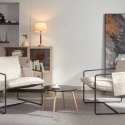 Upholstered Hanging Armchair With Arm Pocket Metal Frame, Crushed Foam Cushions And Skin-Friendly Braid For Living Room And Bedroom (Set of 2) - Beige