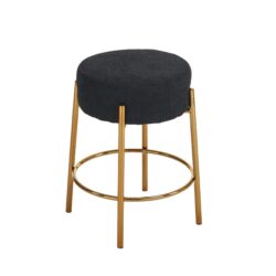 Round Bar Stools (Set of 2), Contemporary Upholstered Dining Stools For Kitchens, Coffee Shops And Bar Stores - Black / Gold