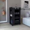 Bar Cart With Glass Door, 2 Side Shelves And Casters - Black - Image 5