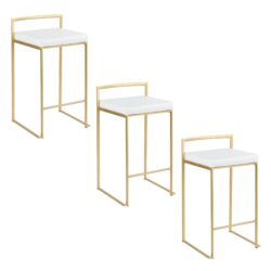 Fuji - Contemporary Counter Stool (Set of 3) - Gold / White