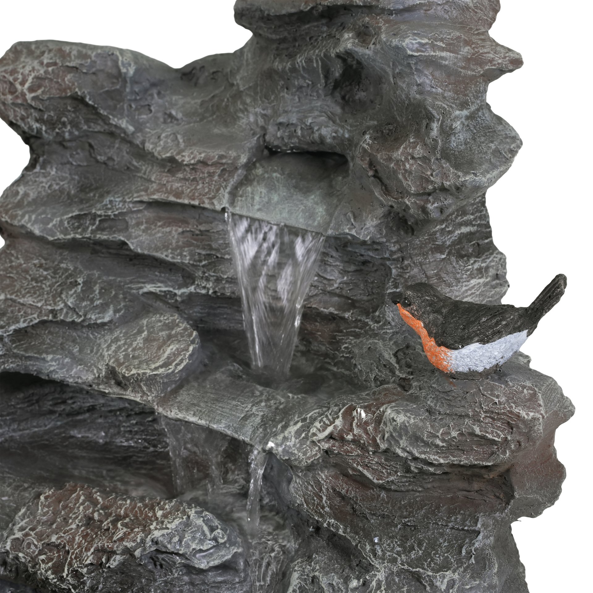 4 Tiered Rock Waterfall Fountain With LED Lights, Outdoor Garden Decor, Weather Resistant - Gray - Image 13