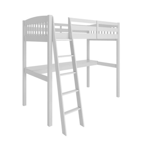Everest - Full Size Loft Bed With Stairs With Desk And Storage, Heavy Duty Solid Wood Frame - White
