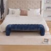 Modern Upholstered Armless Bed Bench, Channel Tufted Couch Daybed Chaise, Chenille Ottoman Foot Stool - Navy - Image 6