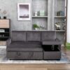 Reversible Sectional Storage Sleeper Sofa Bed, L-Shape 2 Seat Sectional Chaise With Storage, Skin-Feeling Velvet Fabric - Dark Gray - Image 6