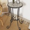 Ceramic Tile And Iron Patio Side Table With Shelf - Brown / Black - Image 4