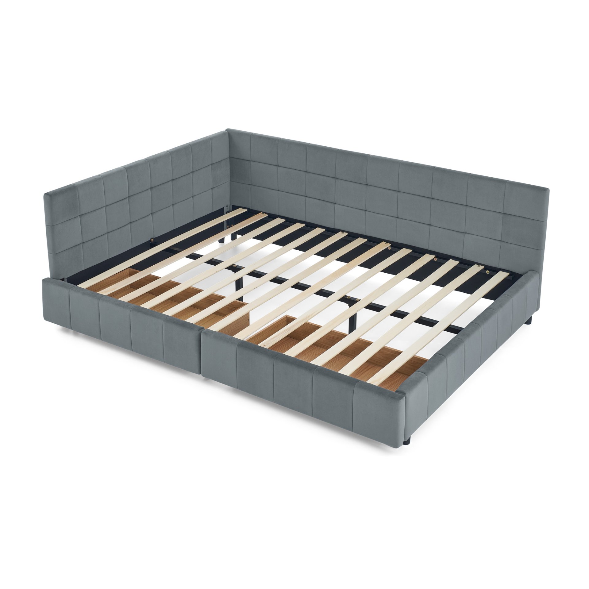 Mid Century Velvet Queen Size Upholstered Tufted Bed Frame With Storage - Gray - Image 13