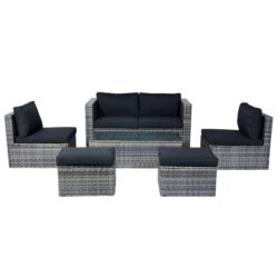 6 Piece Patio Wicker Sectional Set Patio Backyard Conversation Set Space Saving - Gray / Black