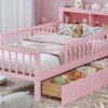 Twin Size Bed With Headboard Storage Rack, 2 Under Bed Drawers, 3 - Side Guardrails For Safety And Security - Pink - Image 20
