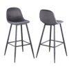 Bar Stools (Set of 2) Velvet Barstool Modern Counter Bar Height Chair With Back, Sturdy Metal Legs & Footrests, Island Stool For Kitchen Bar - Dark Gray - Image 2