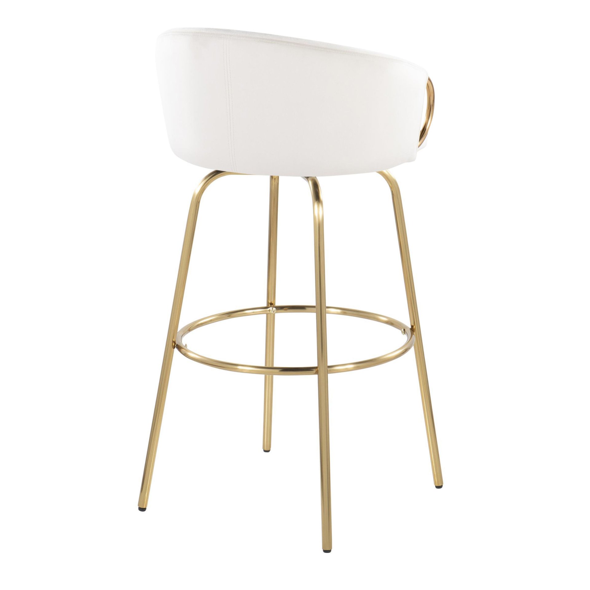 Claire - Contemporary / Glam Fixed - Height Barstool With Swivel With Round Footrest (Set of 2) - Cream - Image 4