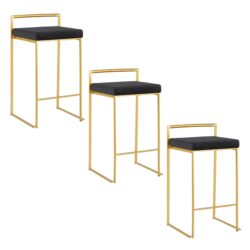 Fuji - Contemporary Counter Stool (Set of 3) - Gold / Black