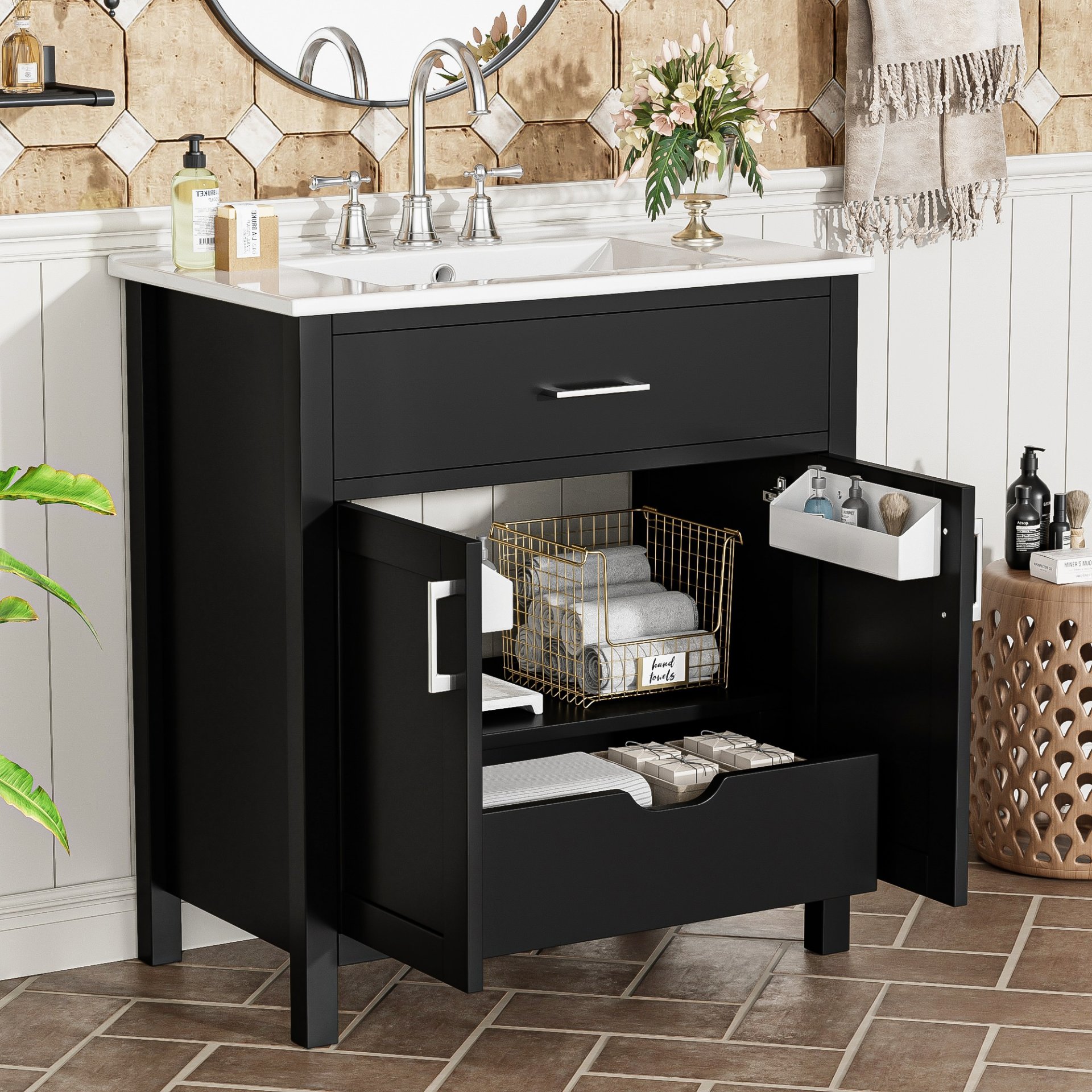 Bathroom Vanity With Sink And Ample Storage, Rectangular Undermount Sink - Black - Image 2