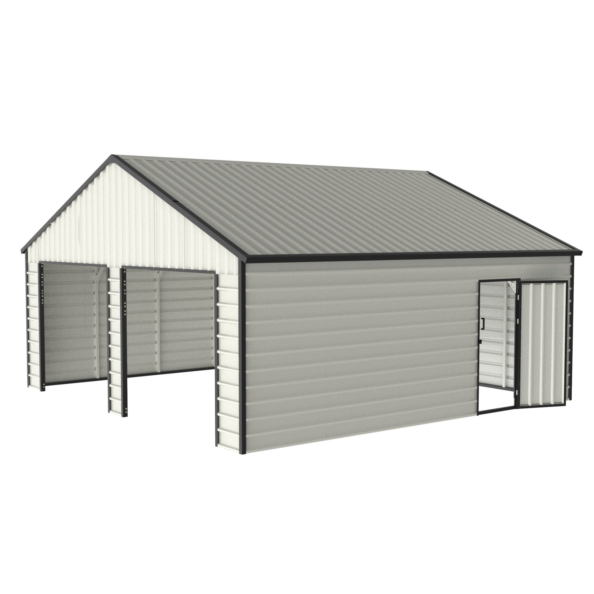 Double Garage Metal Shed With Side Entry Door, Can Storage Power Tools, Motorized Machinery, Farm Equipment, Pick Up Truck - Cream - Image 5